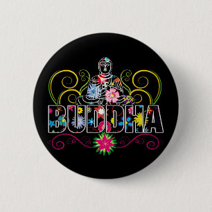 Boeddha in Flowers Ronde Button 5,7 Cm
