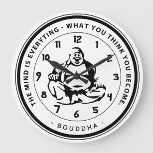 Boeddha-inspiratie door de wand grote klok