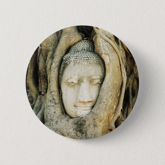 Boeddha kop in de Varkenshouding ... Ayutthaya, Th Ronde Button 5,7 Cm (Voorkant)