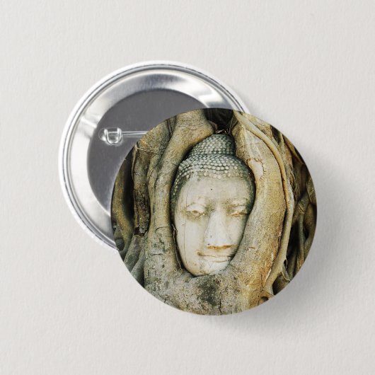 Boeddha kop in de Varkenshouding ... Ayutthaya, Th Ronde Button 5,7 Cm (Voorkant /achterkant)