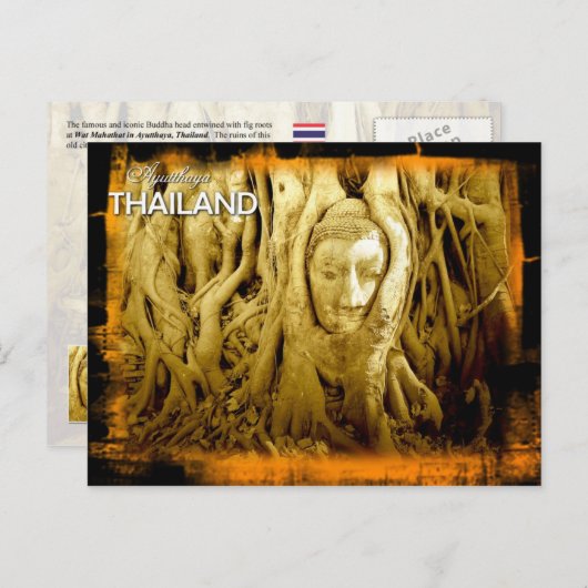 Boeddha-kop verstrikt in vijgenwortels, Ayutthaya Briefkaart (Voorkant / Achterkant)