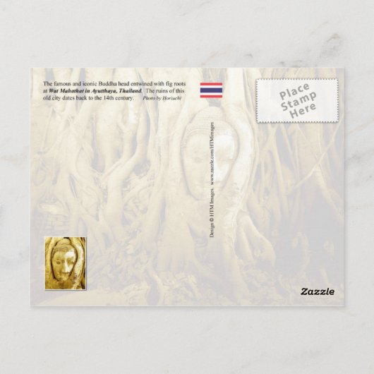 Boeddha-kop verstrikt in vijgenwortels, Ayutthaya Briefkaart (Achterkant)