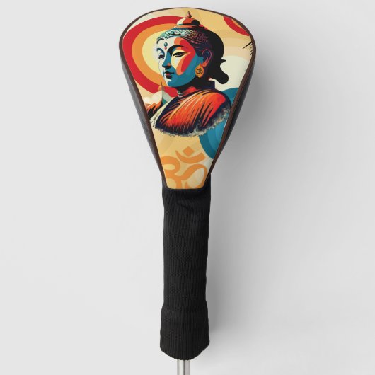 Boeddha Lord Retro Pop Art Naadloos Patroon Golfheadcover (Voorkant)