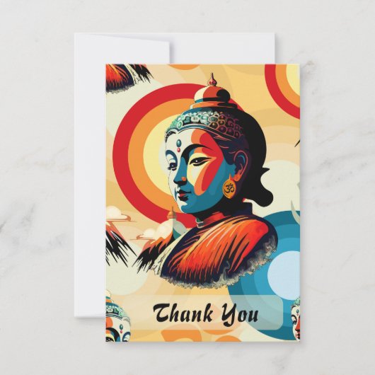 Boeddha Lord Retro Pop Kunstportret Bedankkaart (Voorkant)