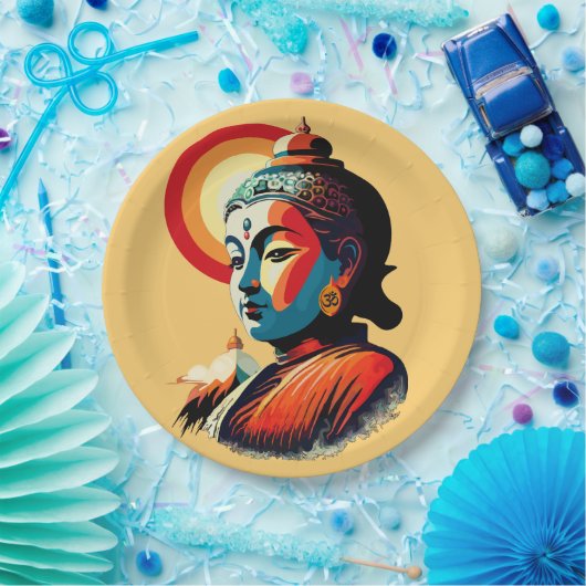 Boeddha Lord Retro Pop Kunstportret Papieren Bordje (Feest)