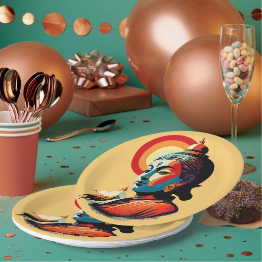 Boeddha Lord Retro Pop Kunstportret Papieren Bordje (Multi)