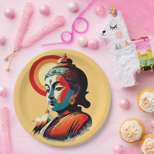 Boeddha Lord Retro Pop Kunstportret Papieren Bordje (Feest)