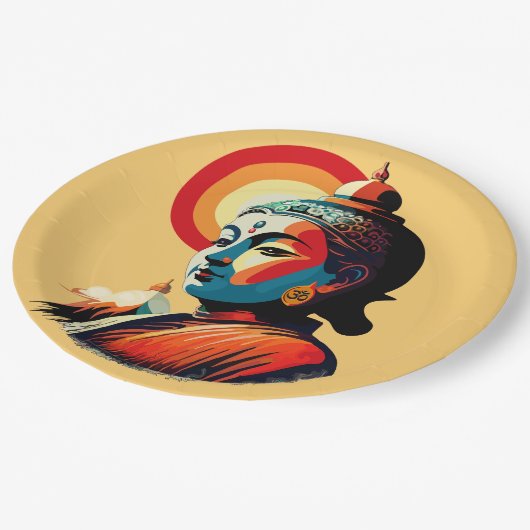 Boeddha Lord Retro Pop Kunstportret Papieren Bordje (Gekanteld)