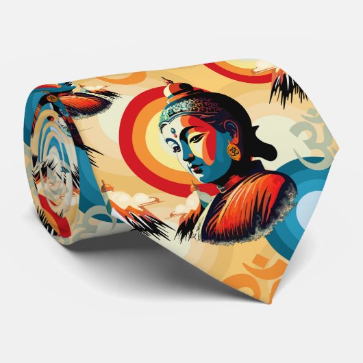 Boeddha Lord Retro Pop Kunstportret Stropdas (Opgerold)