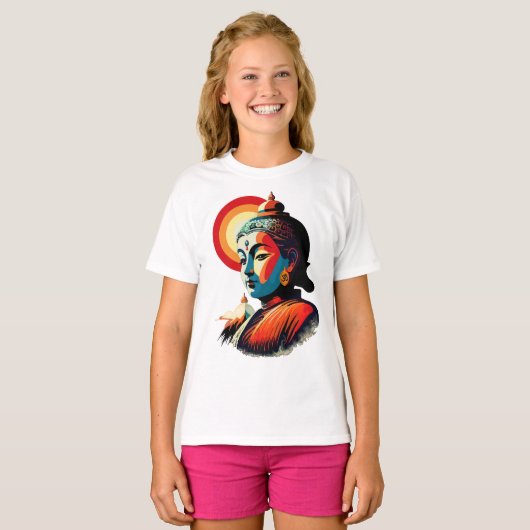 Boeddha Lord Retro Pop Kunstportret T-shirt (Voorkant volledig)