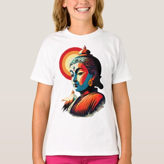 Boeddha Lord Retro Pop Kunstportret T-shirt (Voorkant)