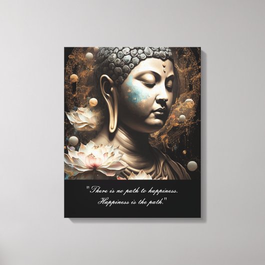 Boeddha Lotus Flower Happiness Quote Canvas Afdruk (Voorkant)