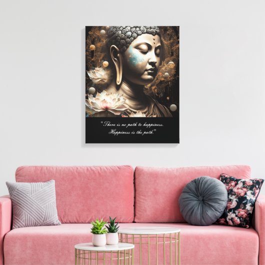 Boeddha Lotus Flower Happiness Quote Canvas Afdruk (Insitu (Woonkamer))