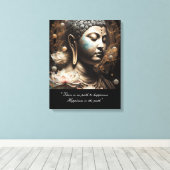 Boeddha Lotus Flower Happiness Quote Canvas Afdruk (Insitu (Houten vloer))