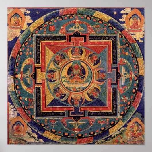 Boeddha Mandala Antiek Tibetan Thanka Poster (Voorkant)