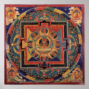 Boeddha Mandala Antiek Tibetan Thanka Poster