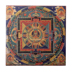 Boeddha Mandala Antiek Tibetan Thanka Tile Tegeltje