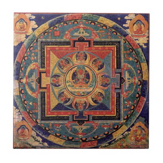 Boeddha Mandala Antiek Tibetan Thanka Tile Tegeltje (Voorkant)