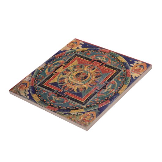 Boeddha Mandala Antiek Tibetan Thanka Tile Tegeltje (Zijkant)