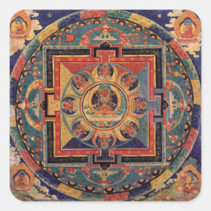 Boeddha Mandala Antiek Tibetan Thanka Vierkante Sticker