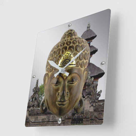 Boeddha Masker en Temple Vierkante Klok (Hoek)