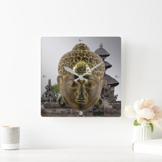 Boeddha Masker en Temple Vierkante Klok (Huis)