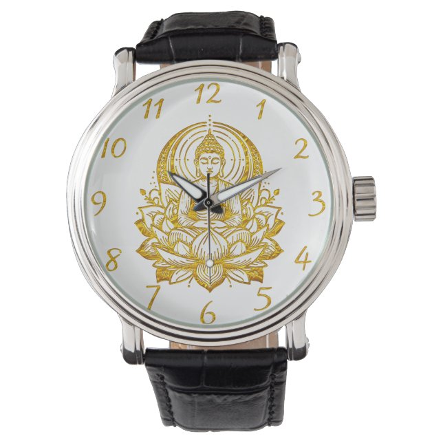 Boeddha mediteert in Lotus Horloge (Voorkant)