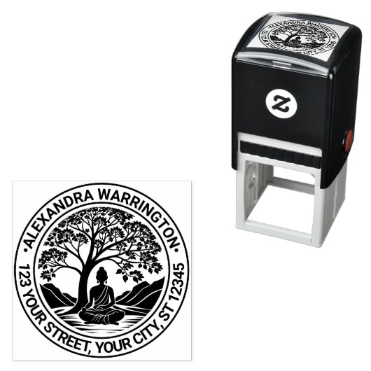 Boeddha Mediterend Onder Boomnaam Retouradres Zelfinktende Stempel (In situ)