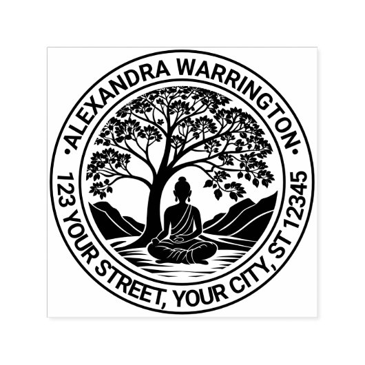 Boeddha Mediterend Onder Boomnaam Retouradres Zelfinktende Stempel (Design)