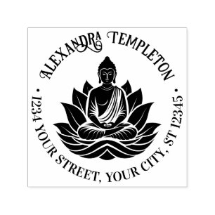 Boeddha Mediterende Lotus Houding #1P Naam Adres W Zelfinktende Stempel