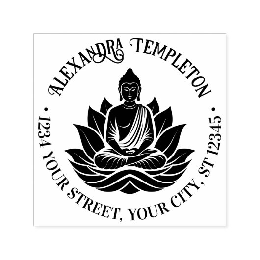 Boeddha Mediterende Lotus Pose #1P Naam RET Adres Zelfinktende Stempel (Design)