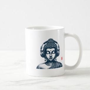 Boeddha met koptelefoon vintage retro grijs , Uni Koffiemok