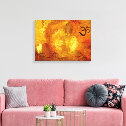 Boeddha met Om en Lotosflowers Canvas Afdruk (Insitu (Woonkamer))