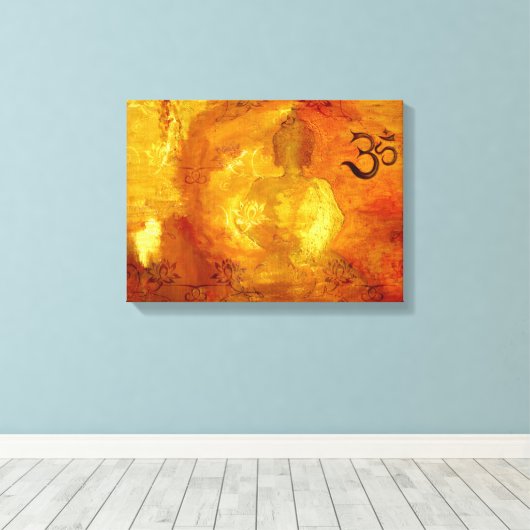 Boeddha met Om en Lotosflowers Canvas Afdruk (Insitu (Houten vloer))