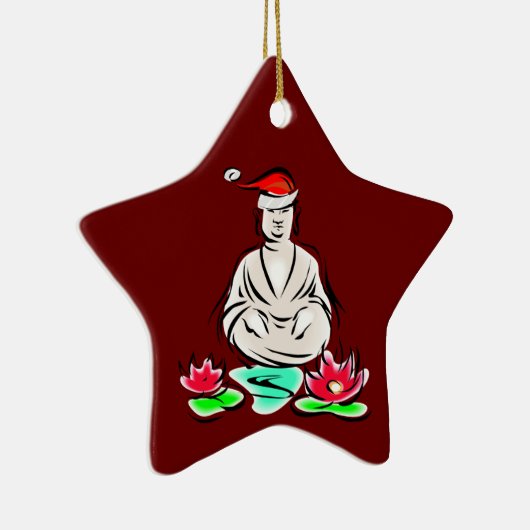 Boeddha met Santa hat Keramisch Ornament (Rechts)