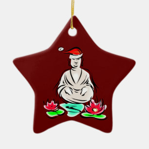 Boeddha met Santa hat Keramisch Ornament