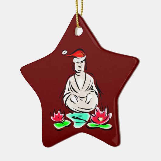 Boeddha met Santa hat Keramisch Ornament (Links)