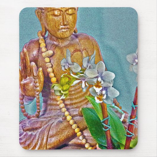 Boeddha met witte orchideeën muismat (Voorkant)