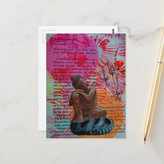 Boeddha Mixed Media Collage Briefkaart (Voorkant / Achterkant in situ)