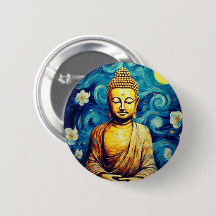 Boeddha modern schilderij kleurrijk ronde button 5,7 cm