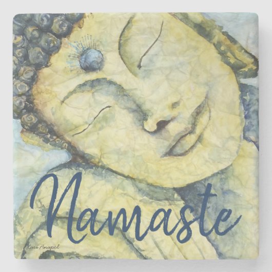 Boeddha Namaste Waterverf Art Stone Onderzetter (Voorkant)