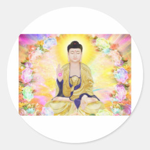 Boeddha omringd door bloemen ronde sticker