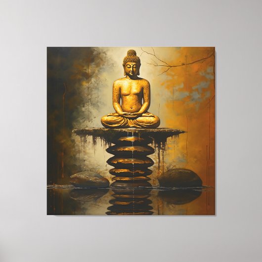 Boeddha op gestapelde stenen canvas afdruk (Voorkant)