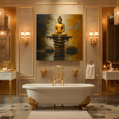 Boeddha op gestapelde stenen canvas afdruk