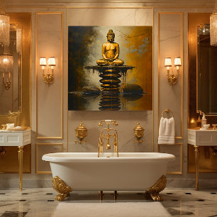 Boeddha op gestapelde stenen canvas afdruk