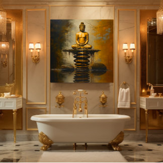 Boeddha op gestapelde stenen canvas afdruk