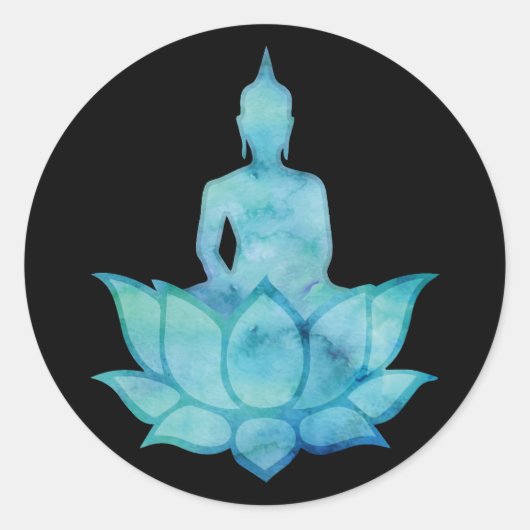 Boeddha op Lotus Blue Ronde Sticker (Voorkant)