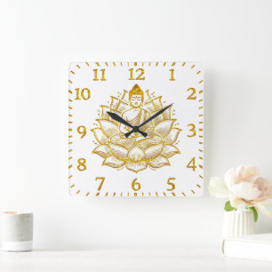 Boeddha op Lotus Flower. Vierkante Klok