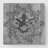 Boeddha op Rustiek Hout Zwart Bladkrans Vierkante Klok (Voorkant)