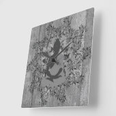 Boeddha op Rustiek Hout Zwart Bladkrans Vierkante Klok (Hoek)